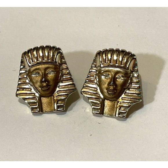 Ancient Egyptian Style Gold Tone Post Earrings Golden Pharaoh Costume Jewelry - Picture 4 of 4